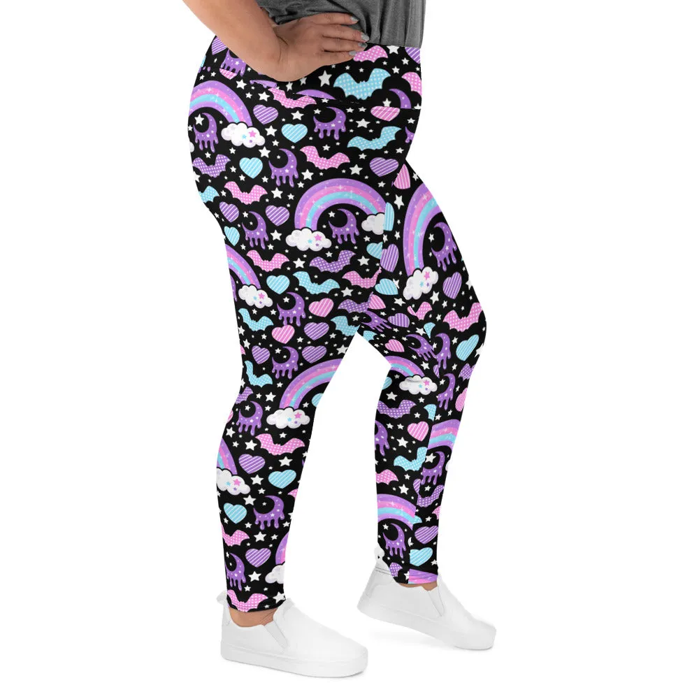 Rainbow Spooky Bats Black Plus Size Leggings