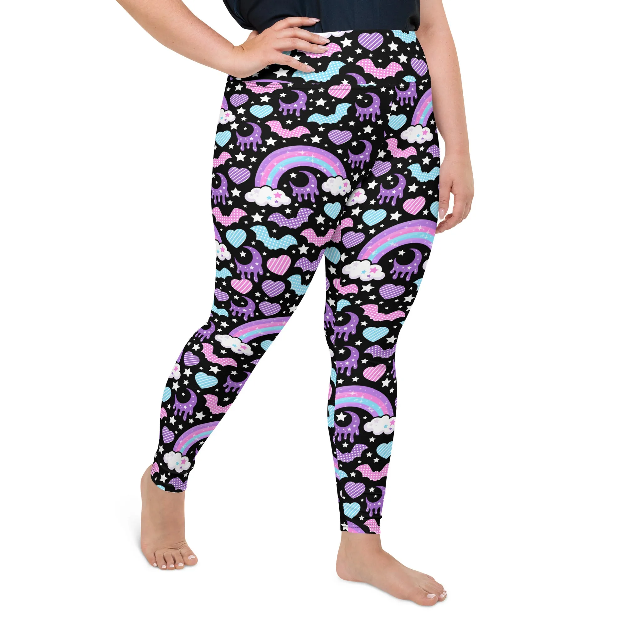 Rainbow Spooky Bats Black Plus Size Leggings