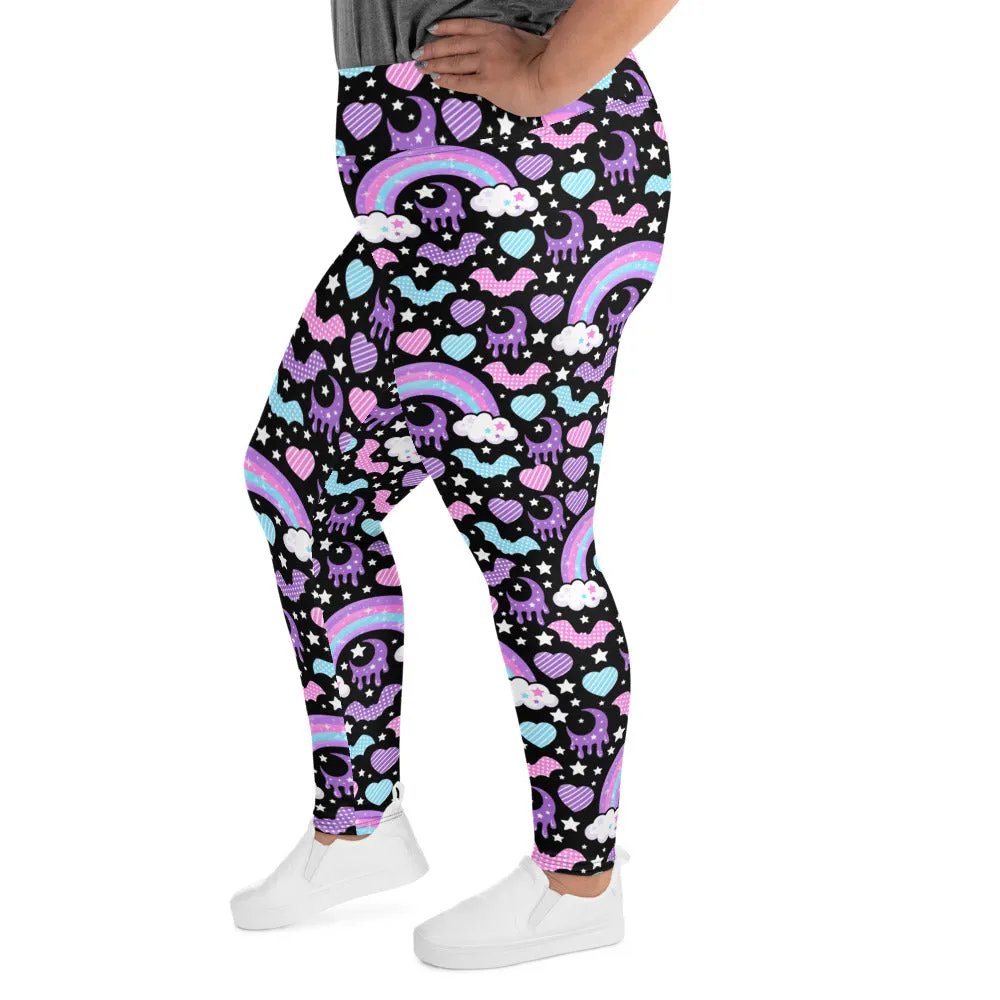 Rainbow Spooky Bats Black Plus Size Leggings