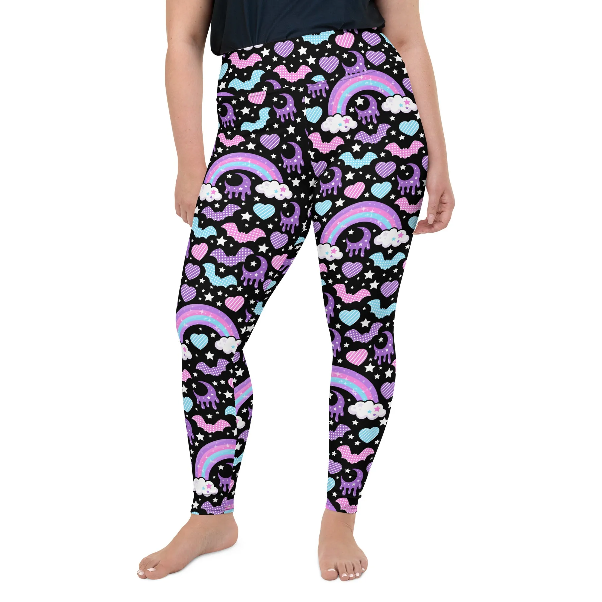 Rainbow Spooky Bats Black Plus Size Leggings