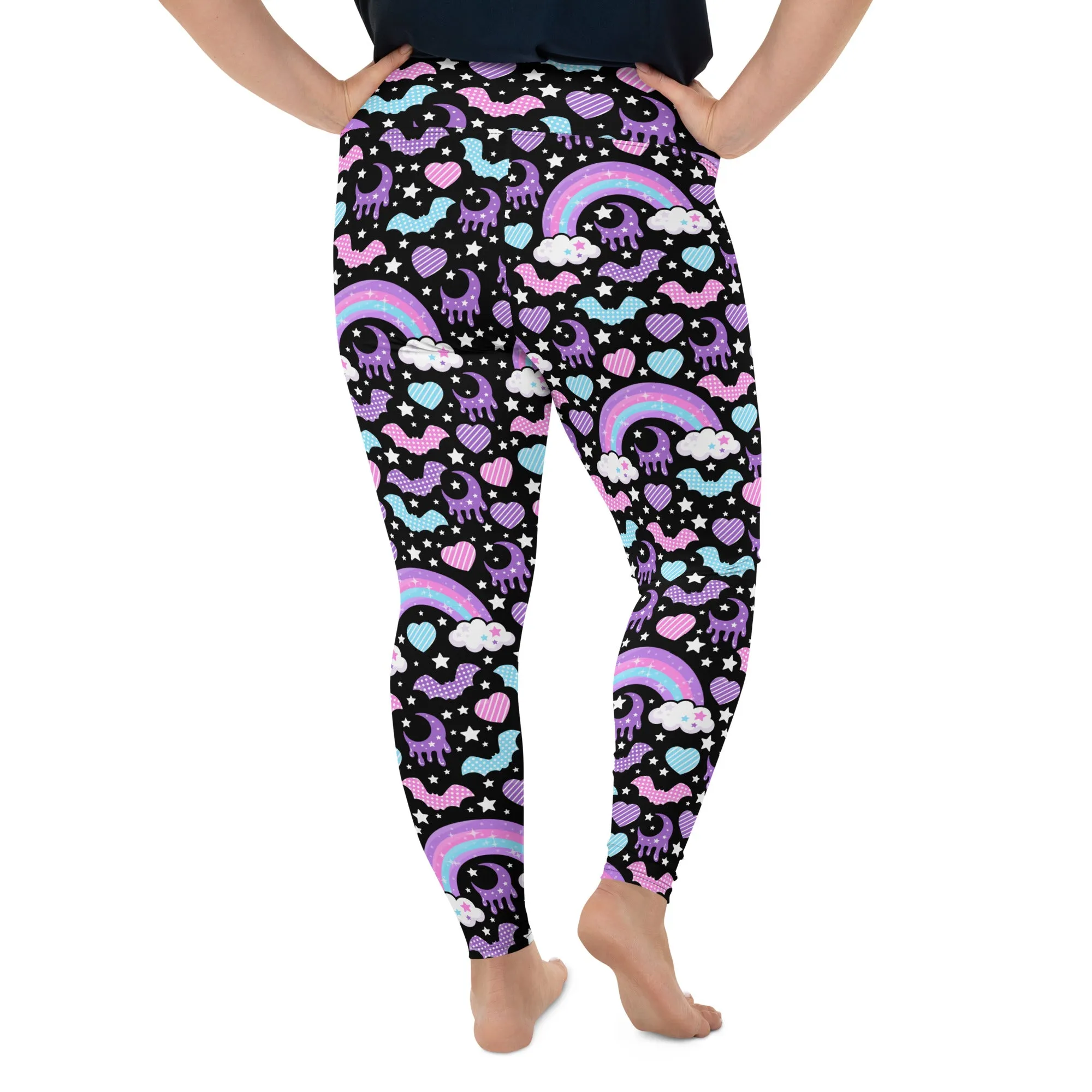 Rainbow Spooky Bats Black Plus Size Leggings