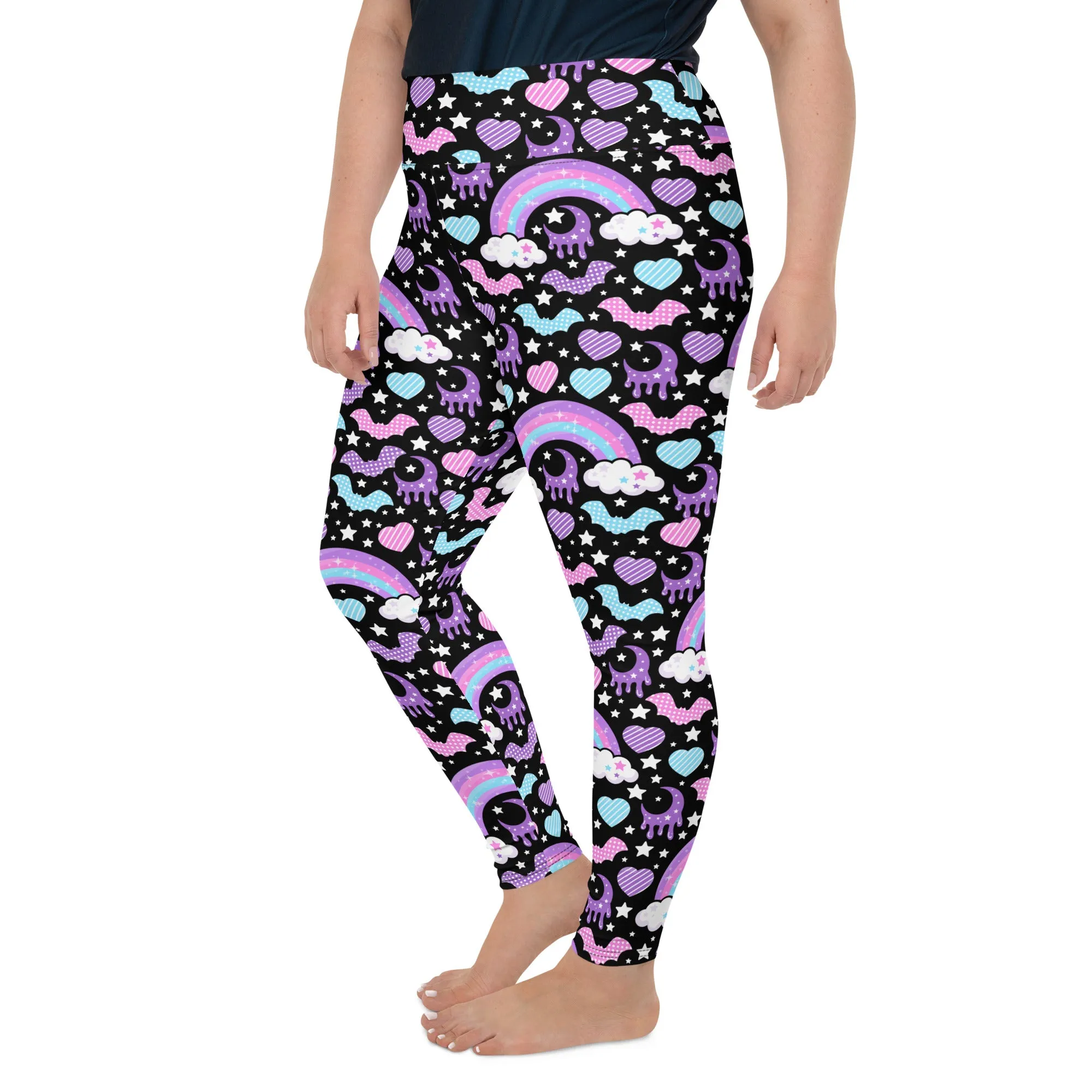 Rainbow Spooky Bats Black Plus Size Leggings