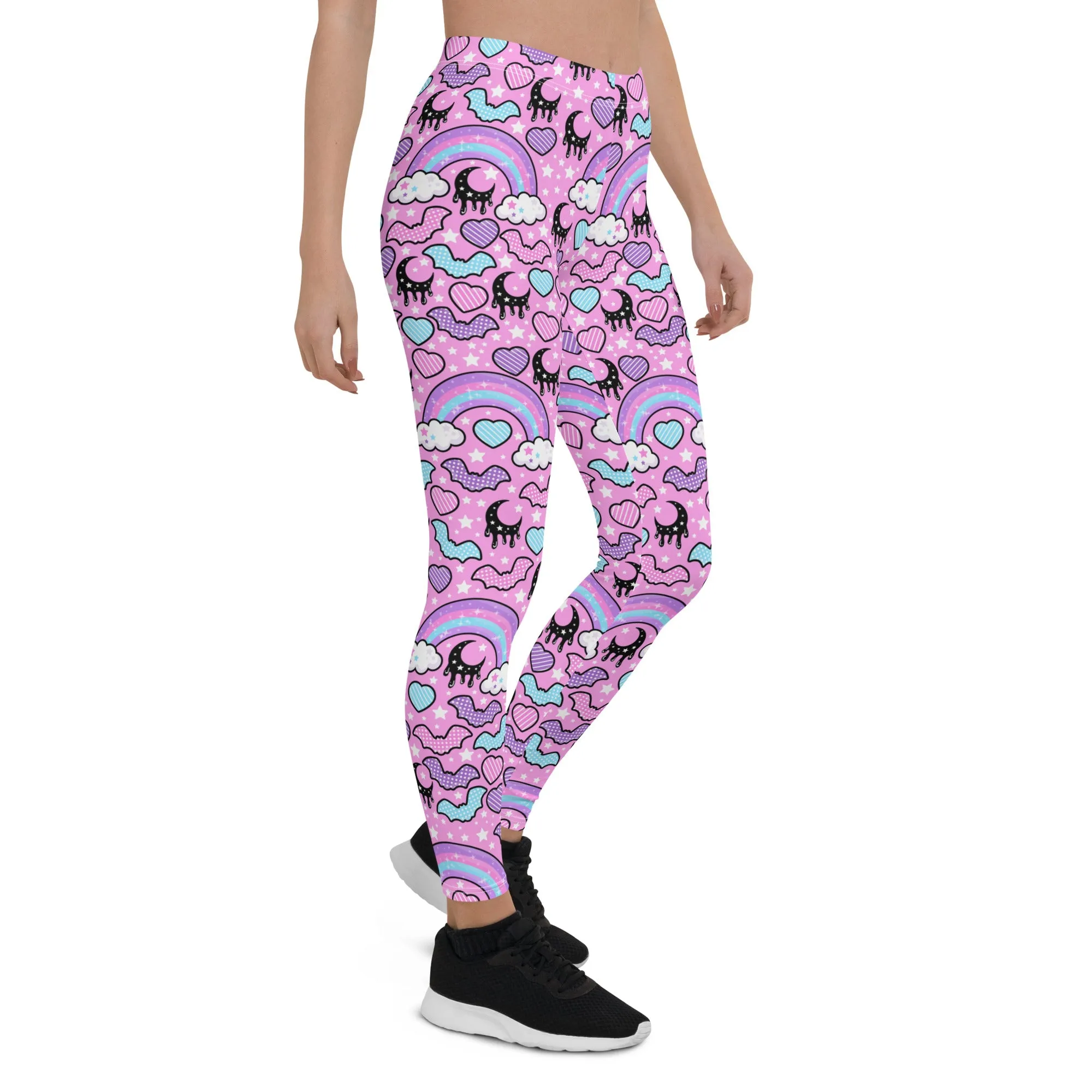 Rainbow Spooky Bats Pink Leggings