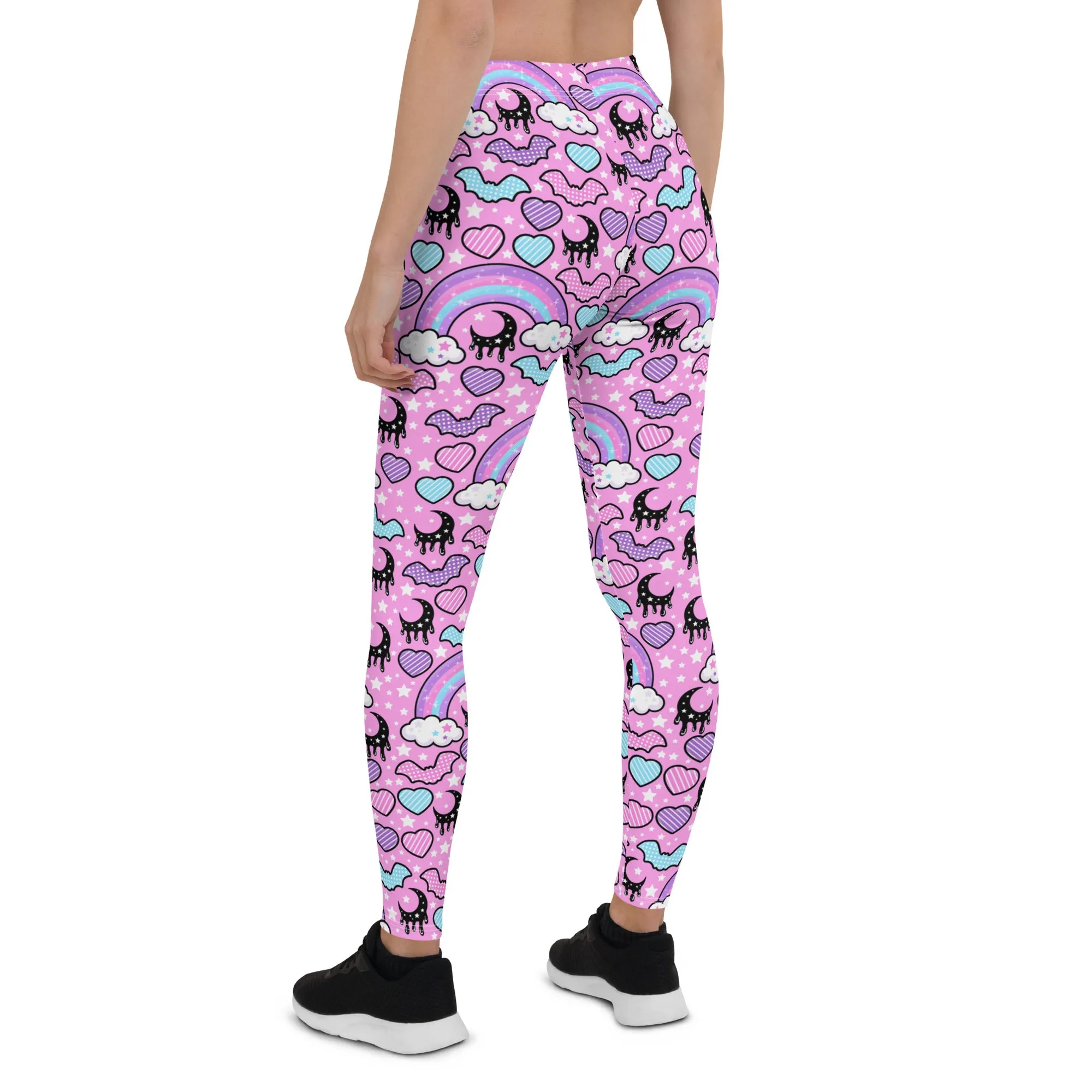 Rainbow Spooky Bats Pink Leggings