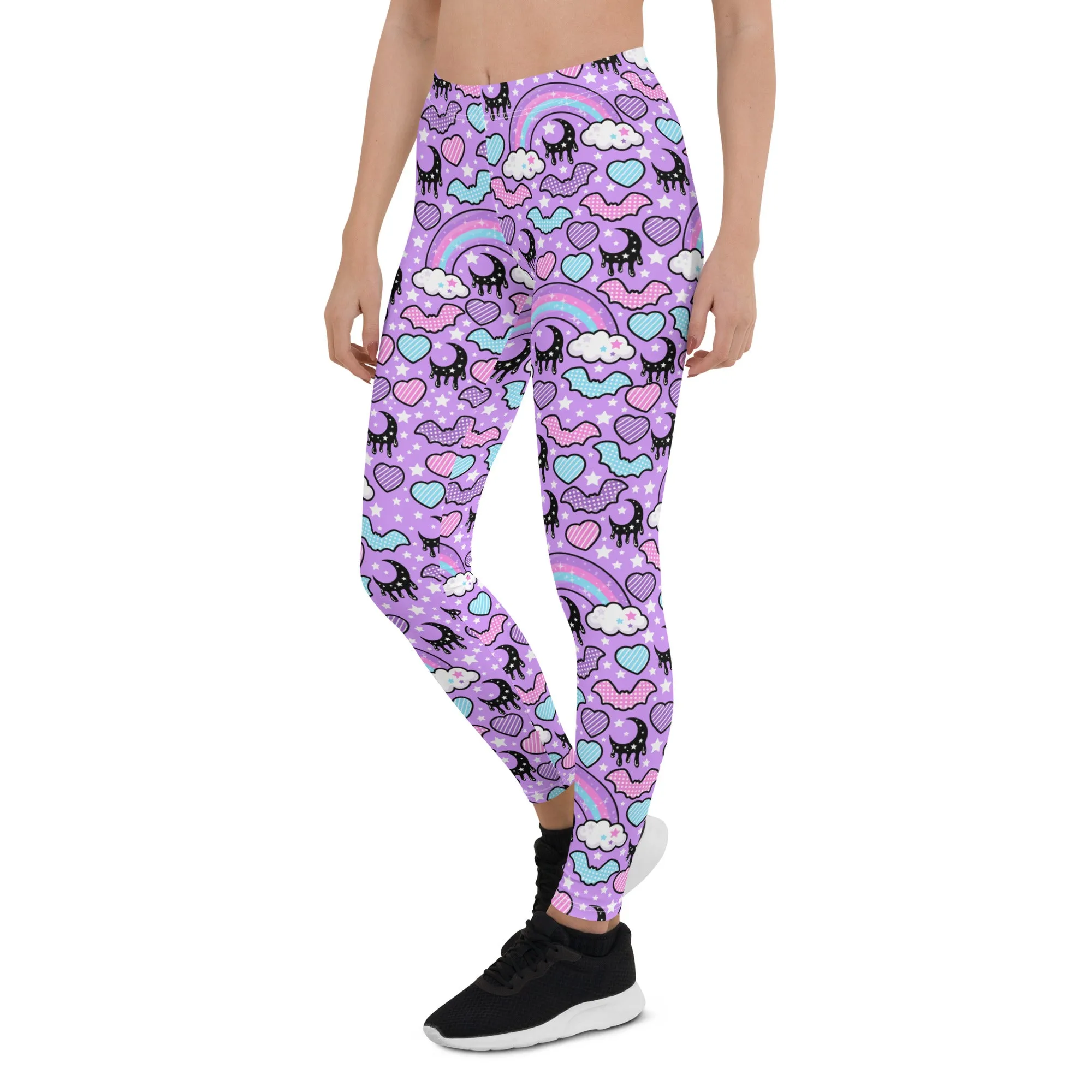 Rainbow Spooky Bats Purple Leggings