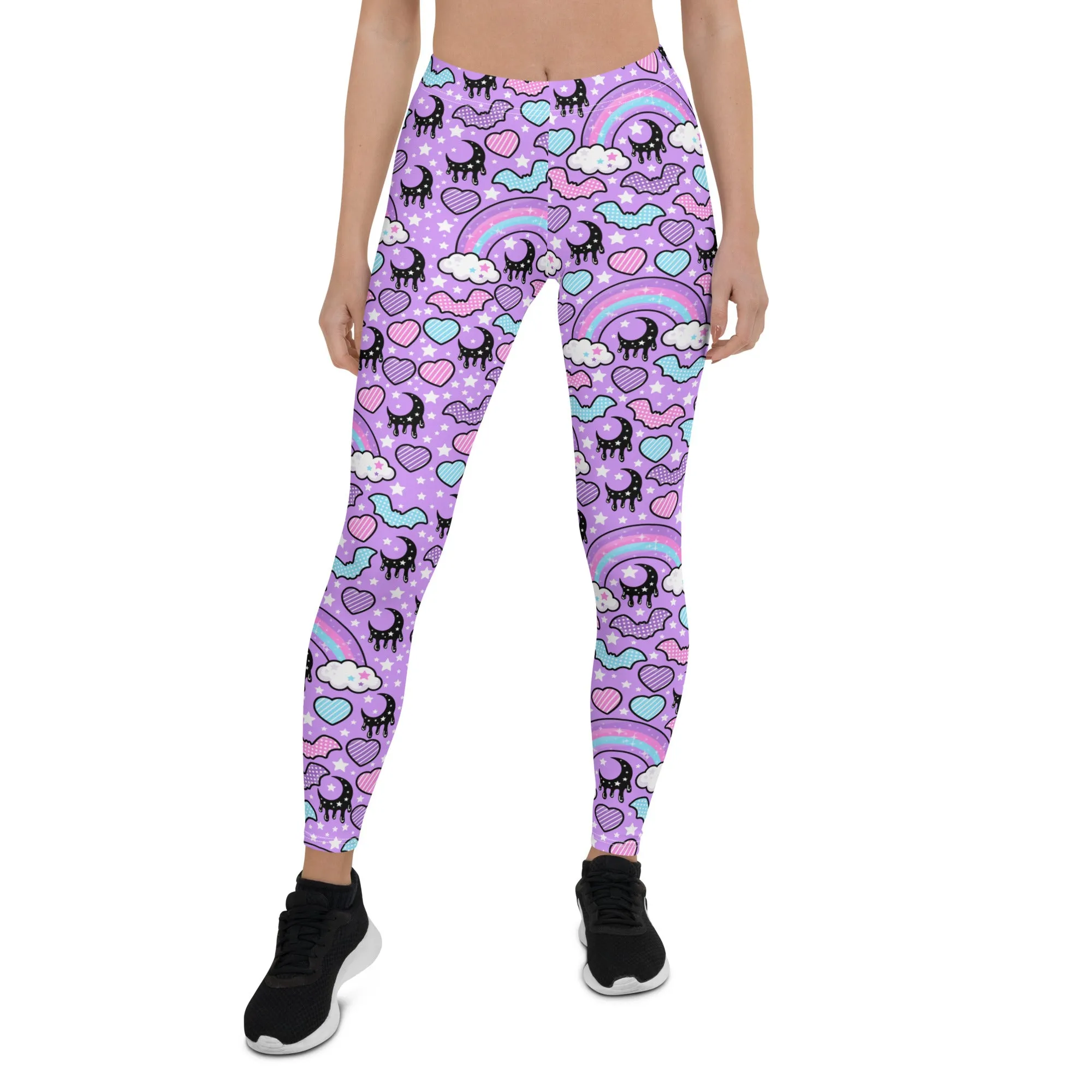 Rainbow Spooky Bats Purple Leggings