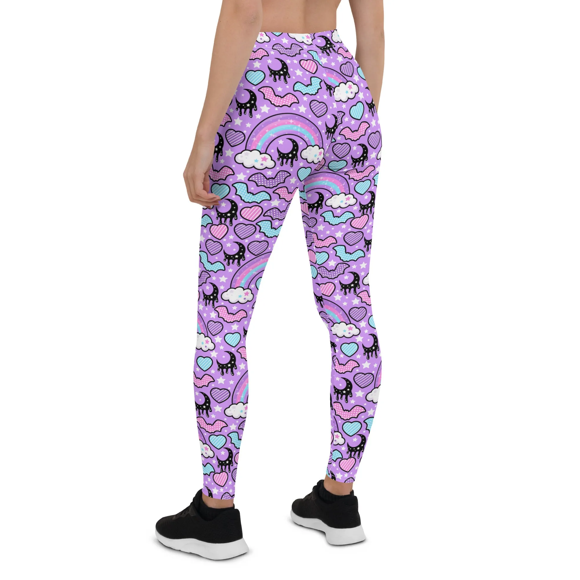 Rainbow Spooky Bats Purple Leggings