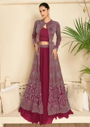 Rani Pink Jacket Style Wedding Party Lehenga Skirt Suit