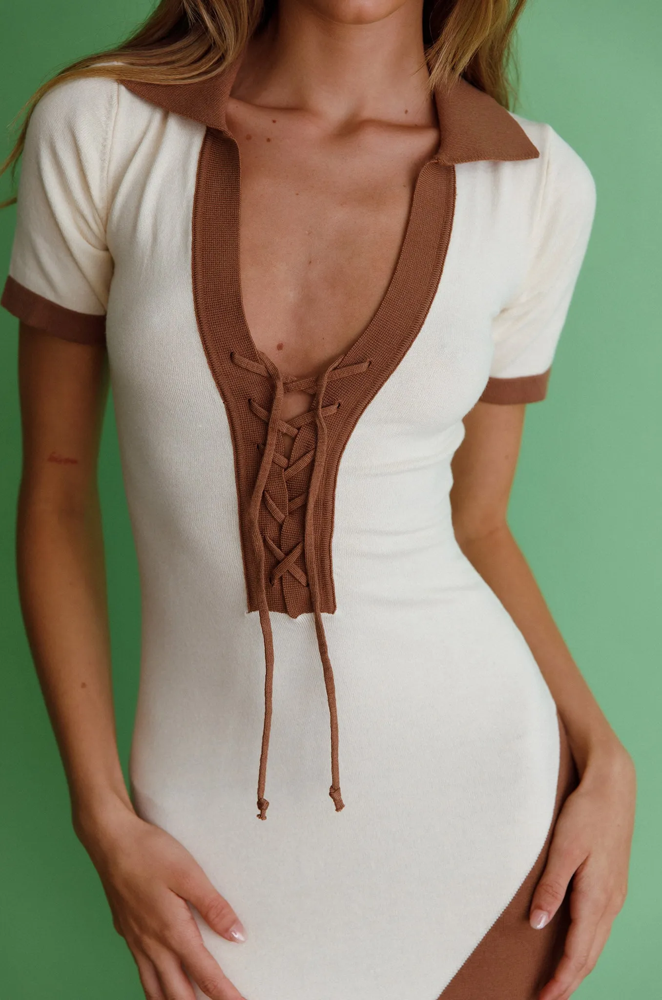 Regatta Lace-Up Polo Shirt Midi Dress Mocha