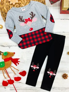 Reindeer Slay Plaid Patched Legging Set