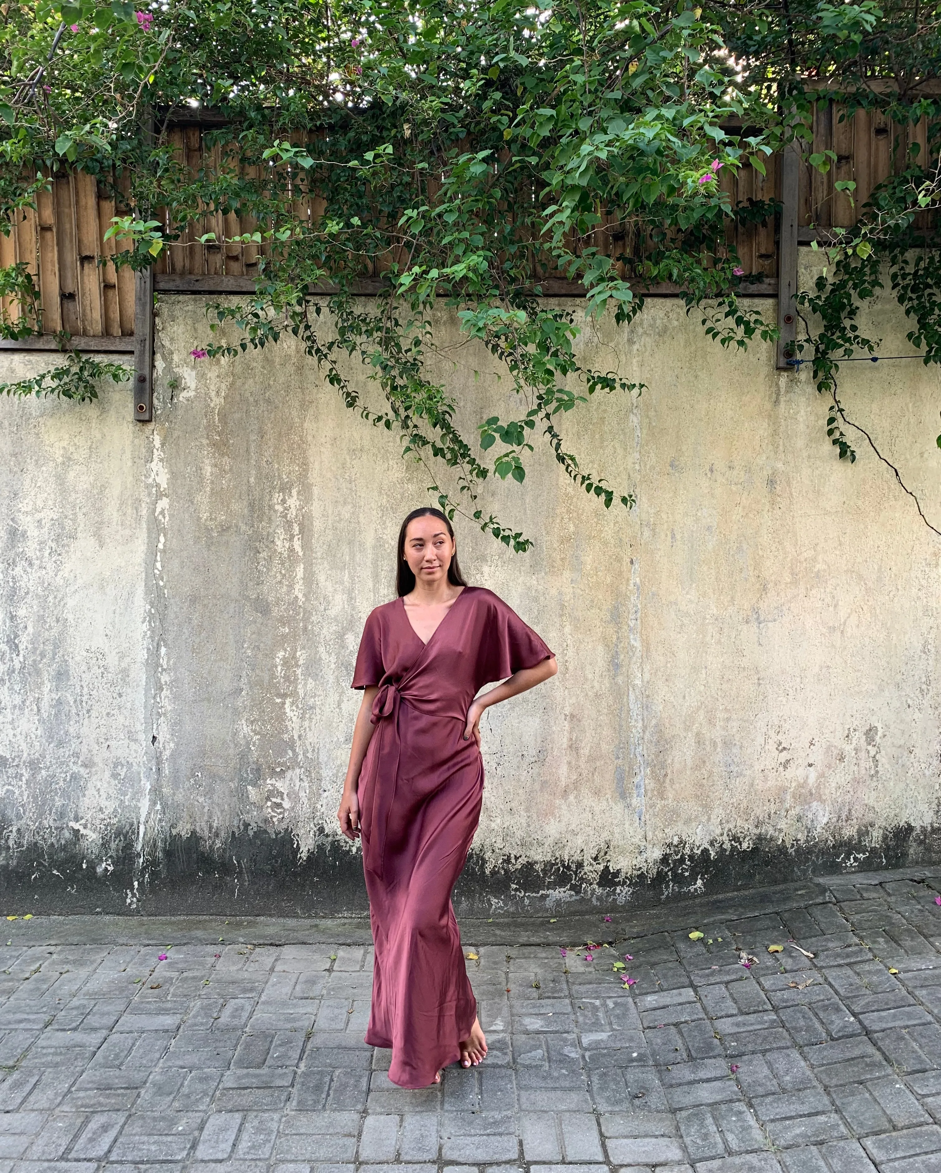 Ria Silk Dress - Burgundy