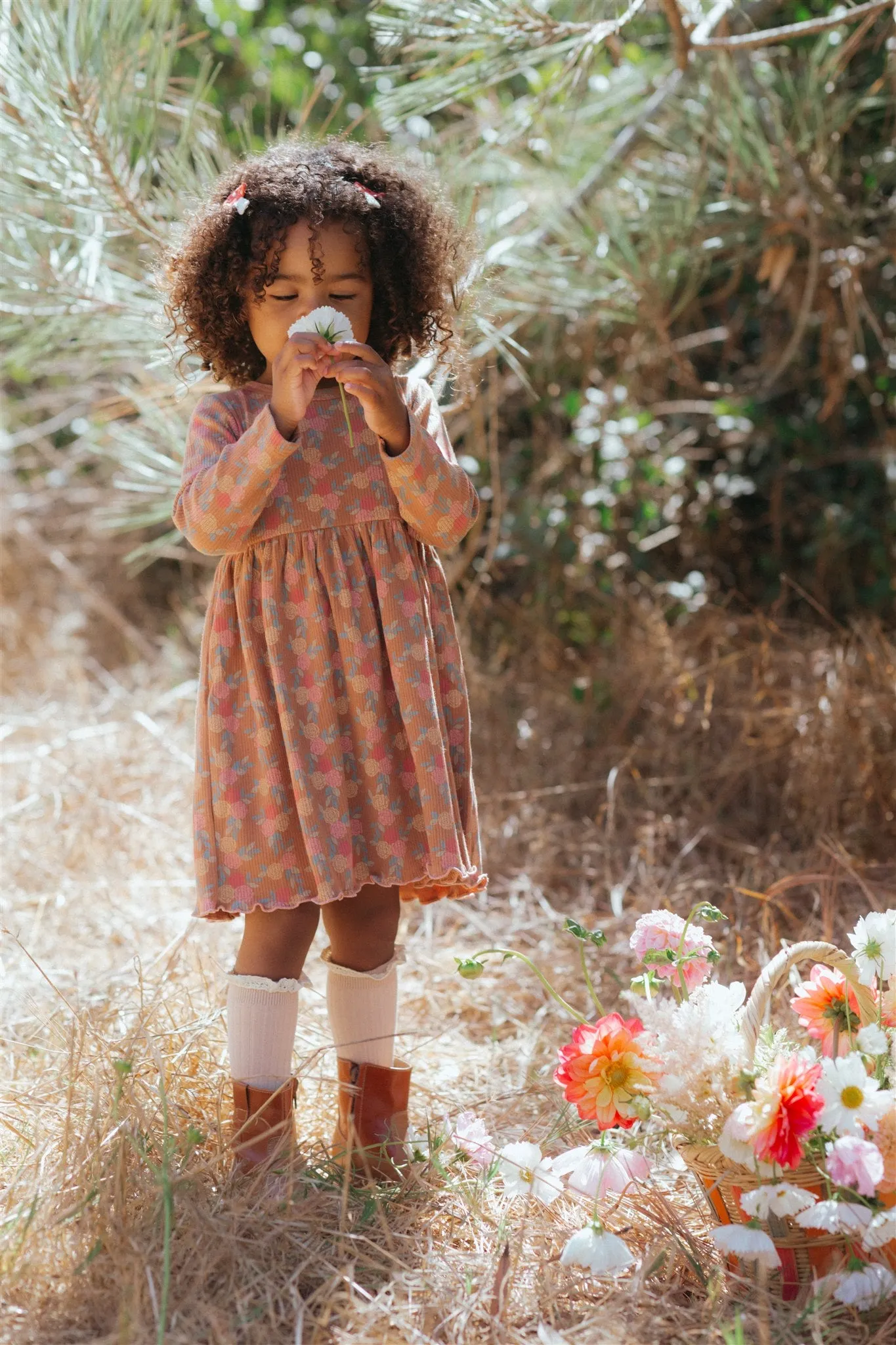 Rib L/S  Dress - Caramel Roses