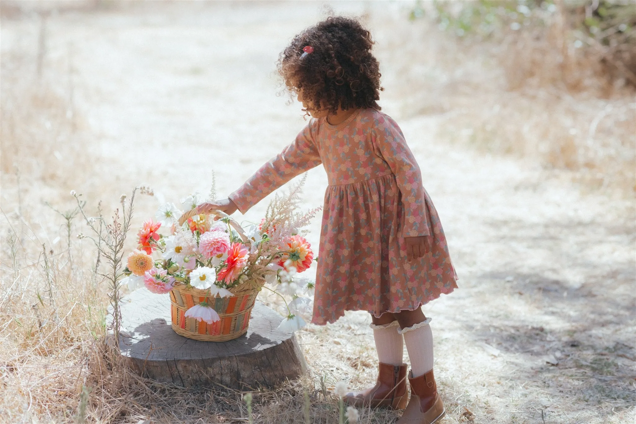 Rib L/S  Dress - Caramel Roses