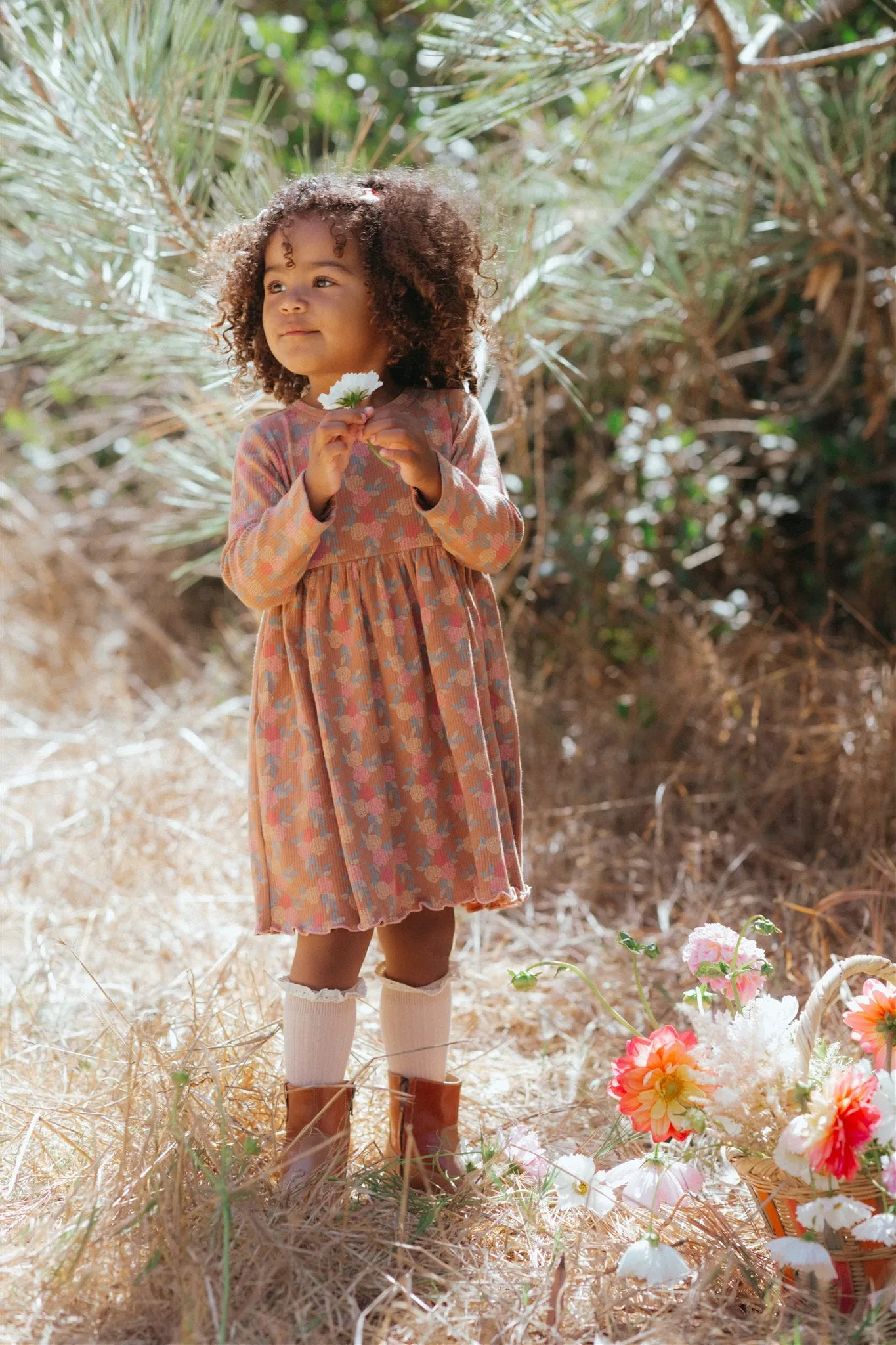 Rib L/S  Dress - Caramel Roses