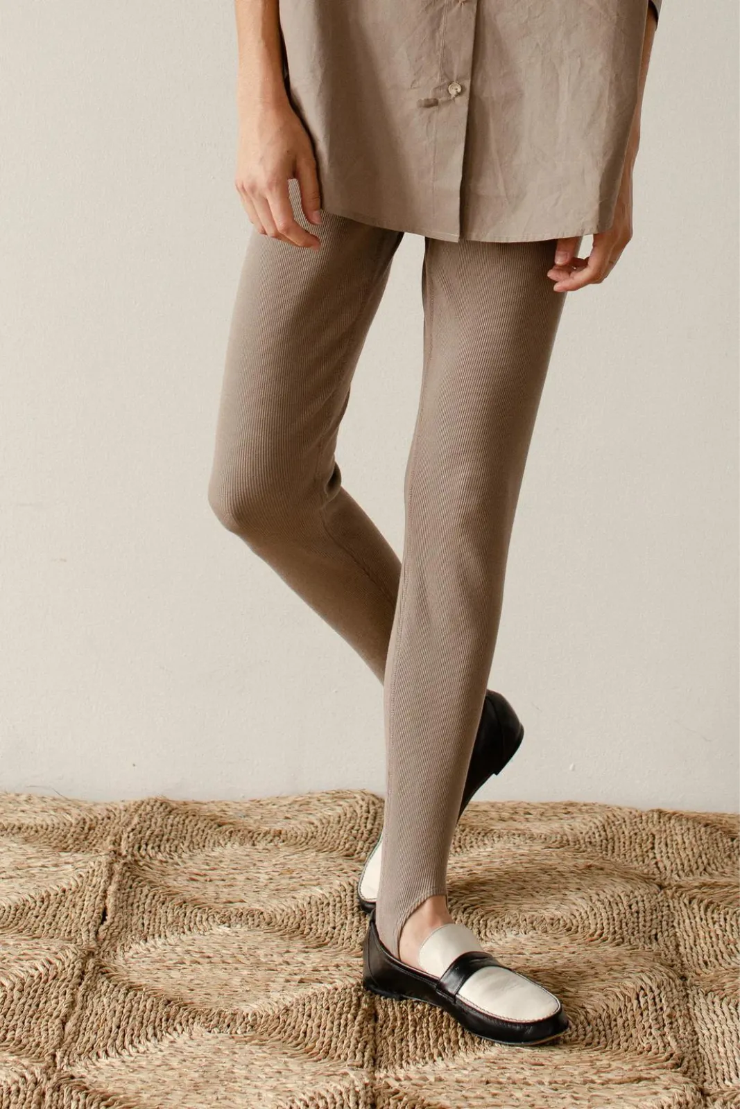 Rib Stirrup Legging, Mushroom