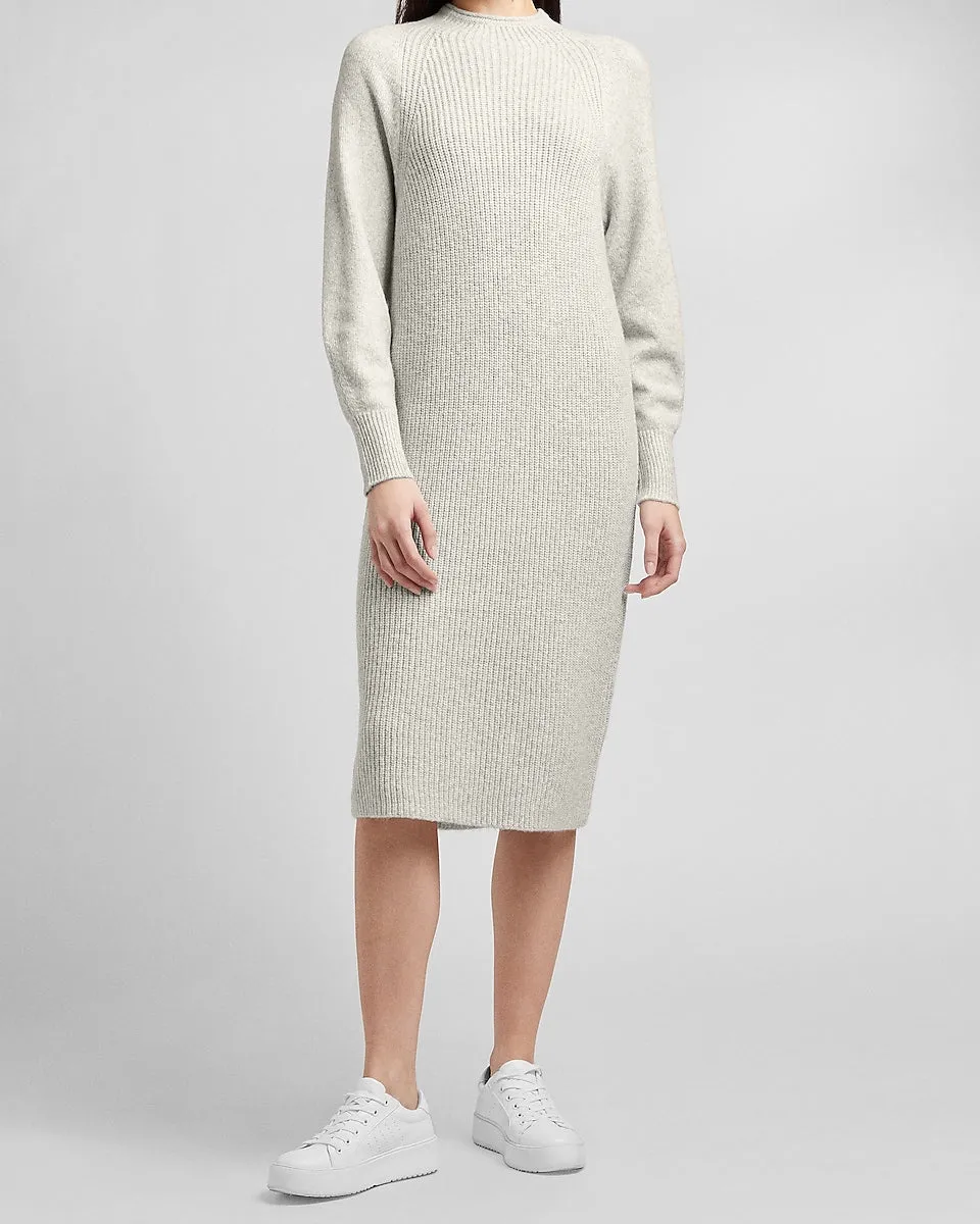 Ribbed Mock Neck Sweater Dress in Silver Heather Gray