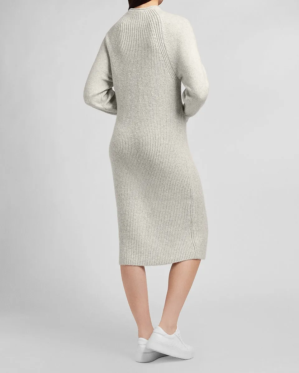 Ribbed Mock Neck Sweater Dress in Silver Heather Gray