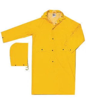 River City Garments 2X 49" Yellow Classic .3500 mm PVC And Polyester Rain Coat With Snap Storm Fly Front Closure And Detachable Drawstring Hood