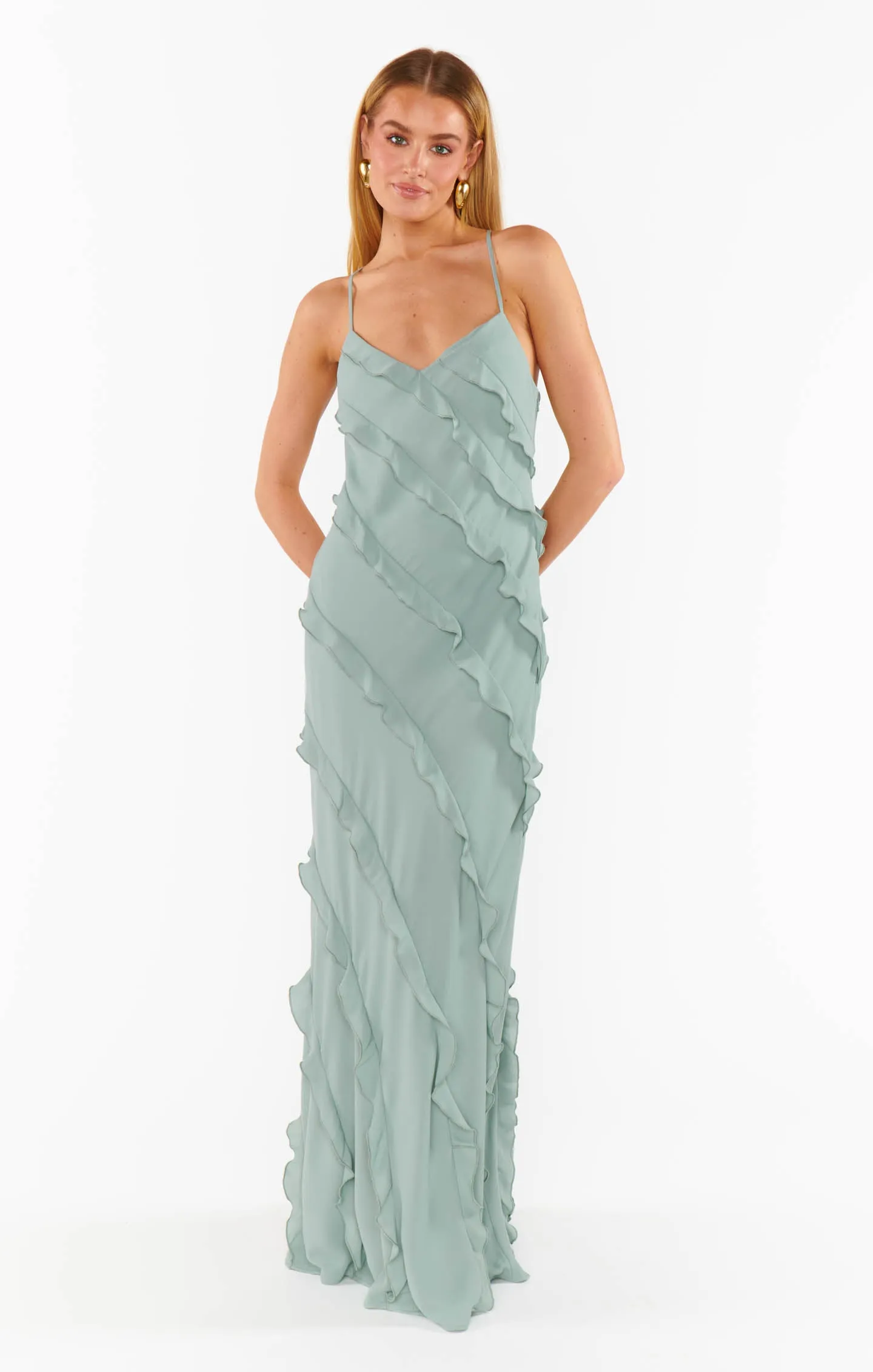 Romance Ruffle Dress ~ Silver Sage Crisp