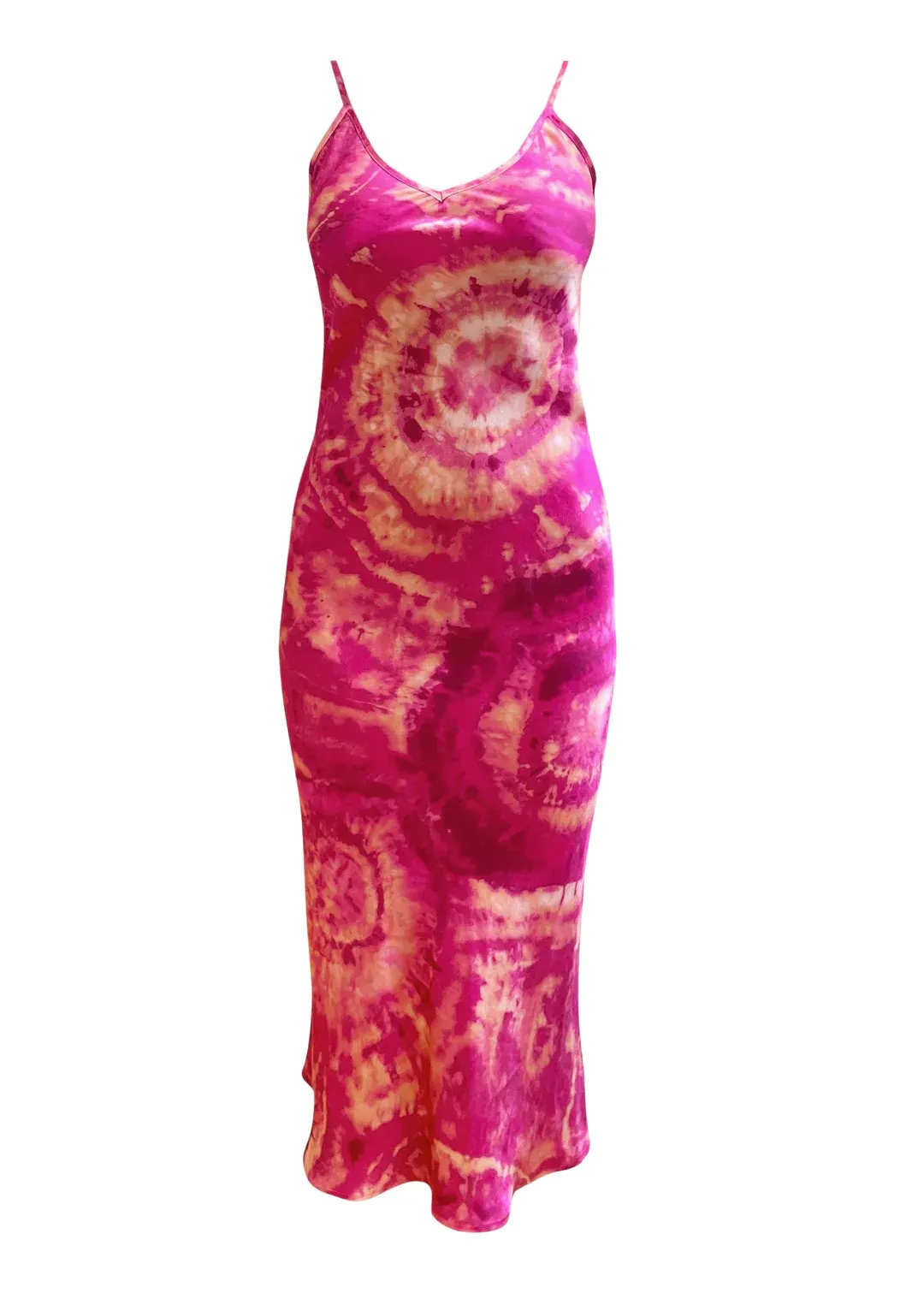 Rose Quartz Psychedelic Silk Slip Midi Dress