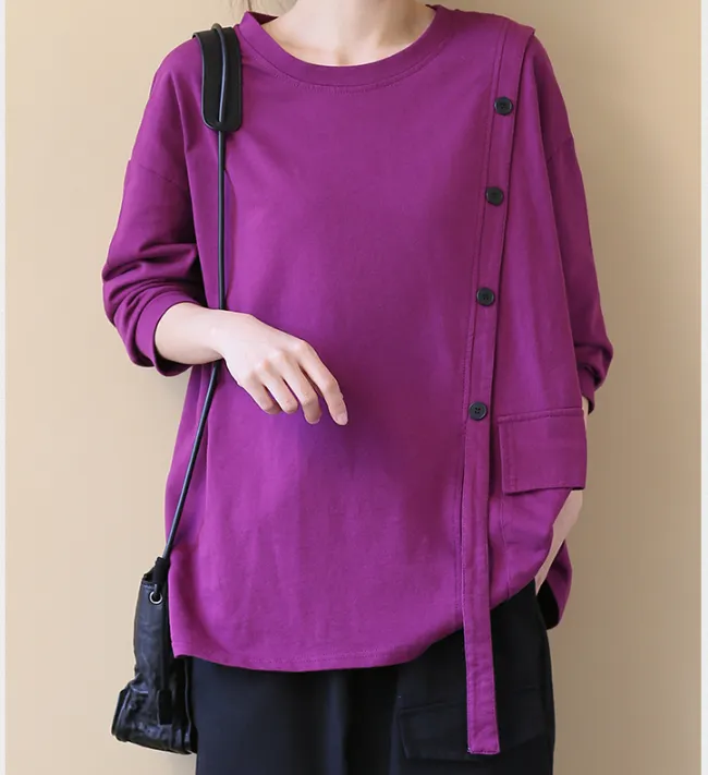 Round Neck Long Sleeves Sweater Loose Casual Cotton Spring Women Tops SXM97299