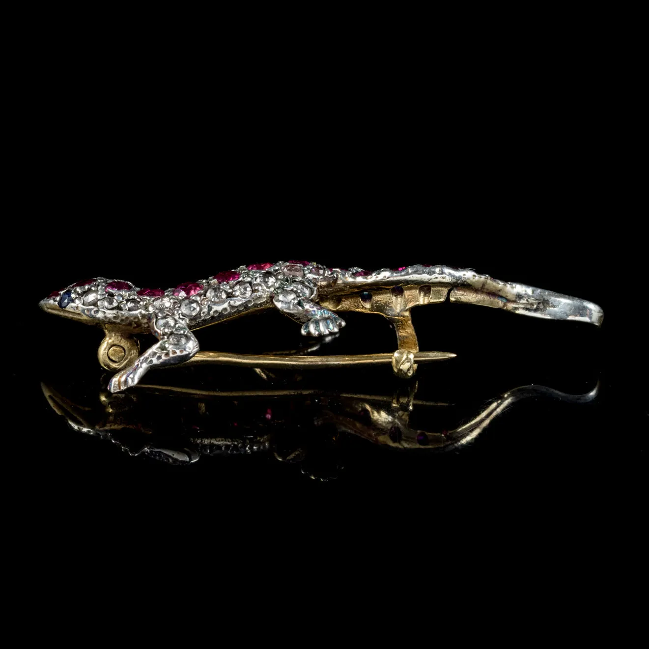 Ruby Diamond Lizard Brooch Silver 18Ct Gold