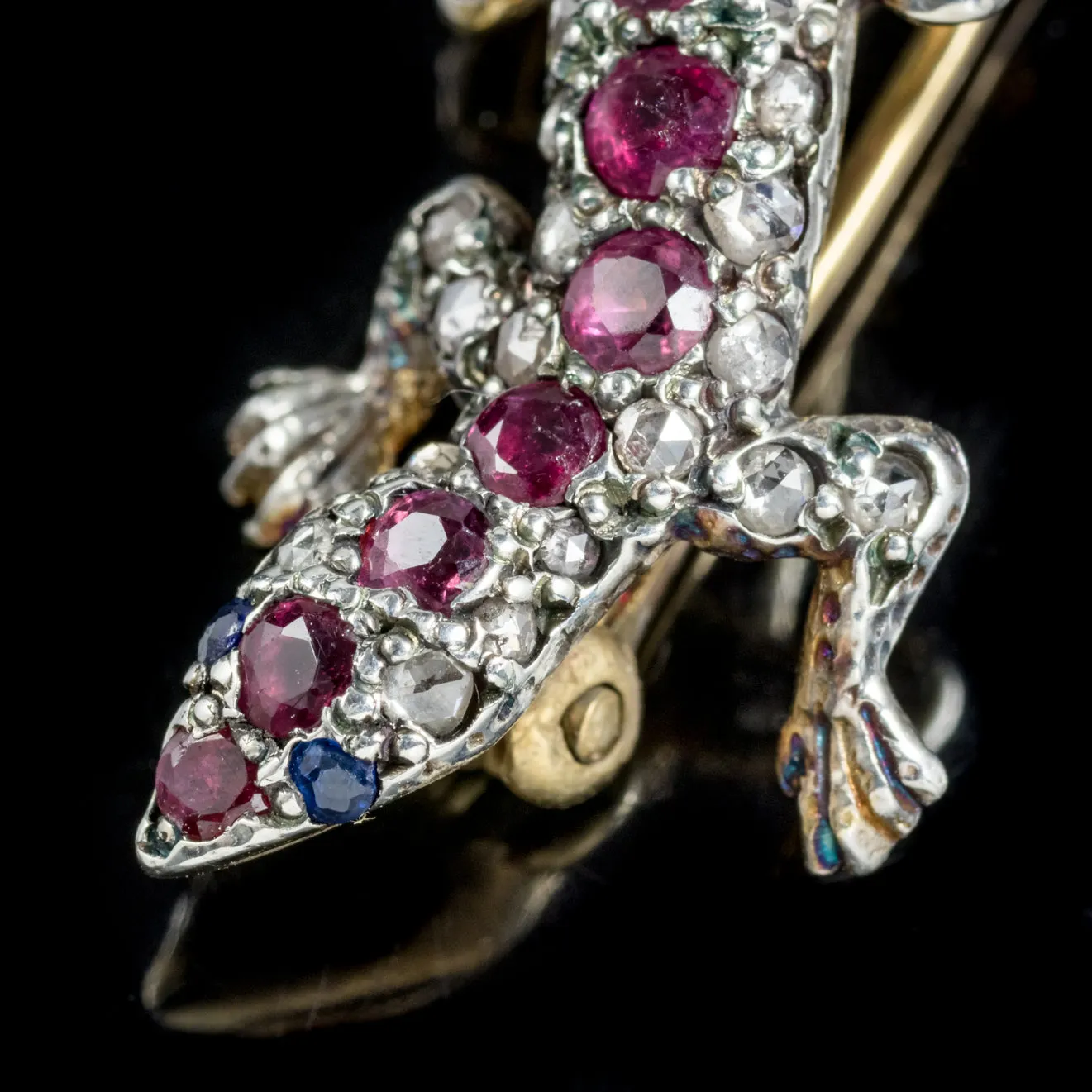 Ruby Diamond Lizard Brooch Silver 18Ct Gold