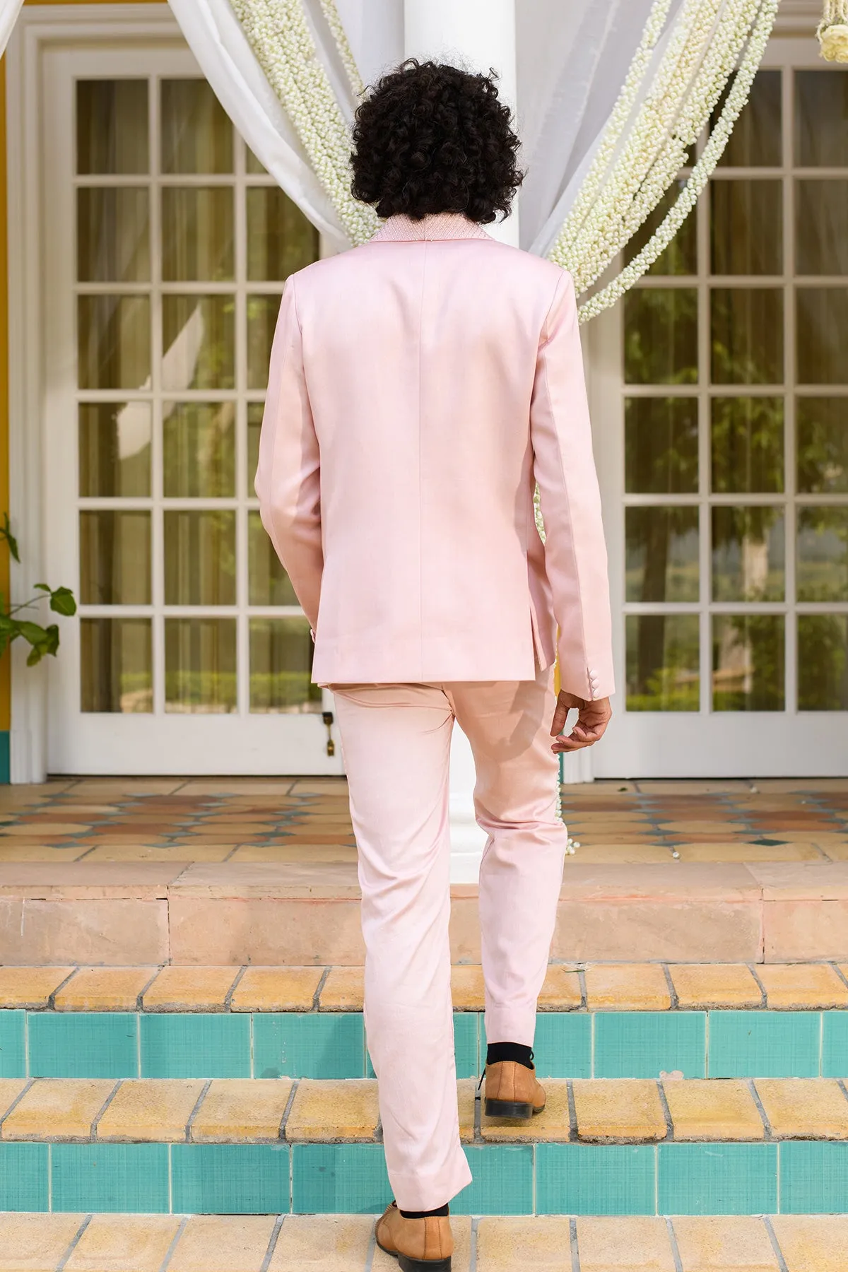 SADIRA  - Embroidered  Pink Blazer trouser set