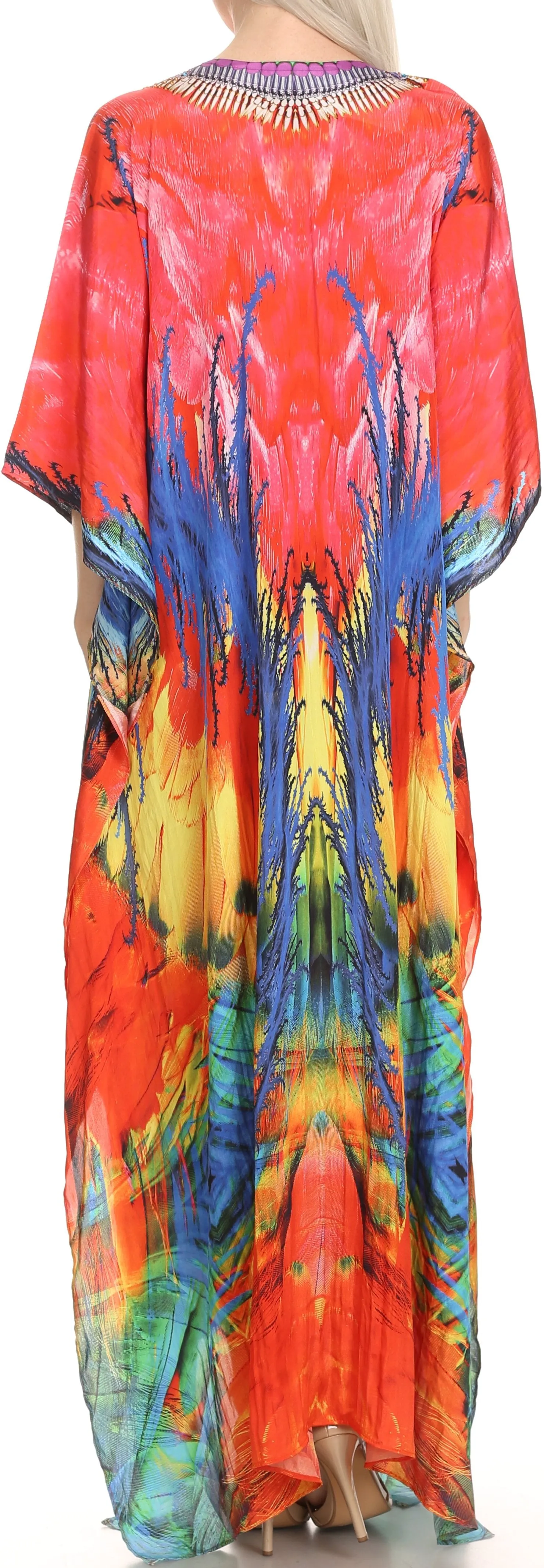 Sakkas Milanna Women's V neck Short Sleeve Vibrant Print Caftan Dress Cover-up