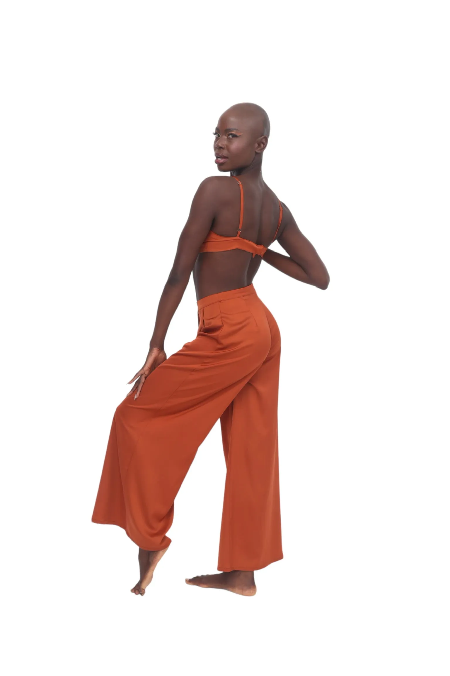 Satin Palazzo Pant - Rust