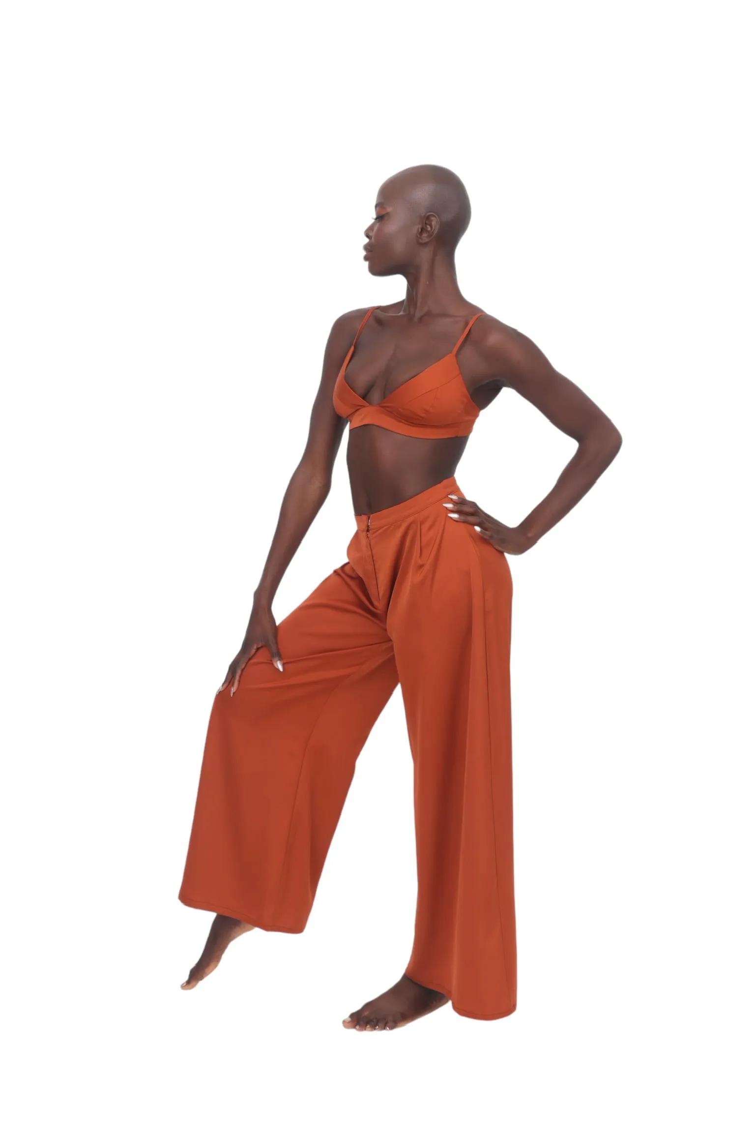 Satin Palazzo Pant - Rust