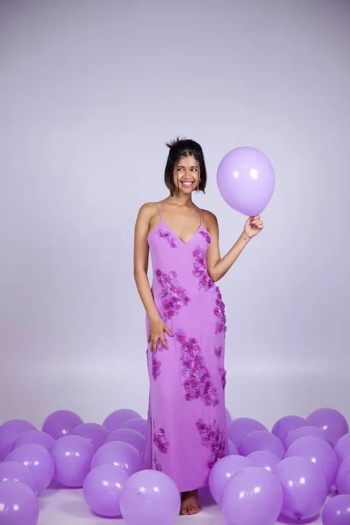 Sejal Kumar In our Lilac Hand Embroidered Slip Dress from Magical Wilderness Collection