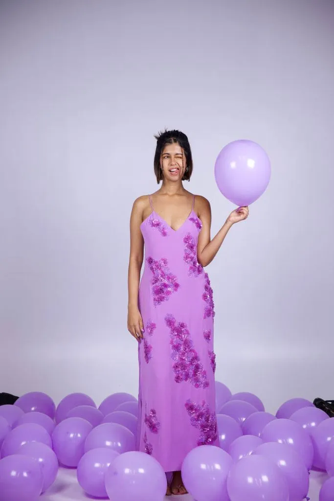 Sejal Kumar In our Lilac Hand Embroidered Slip Dress from Magical Wilderness Collection