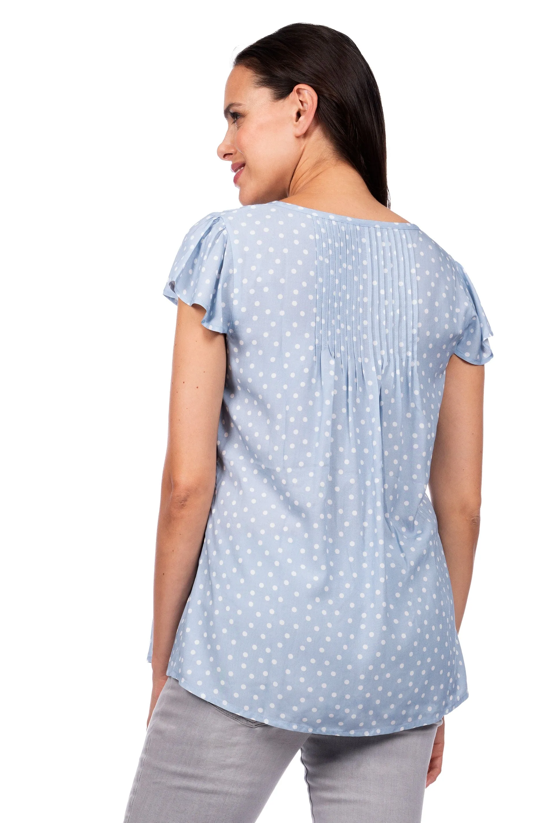 Seraphine Claudia Blue Dot Flutter Sleeve Maternity & Nursing Blouse