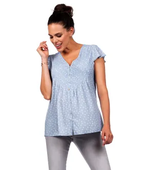 Seraphine Claudia Blue Dot Flutter Sleeve Maternity & Nursing Blouse