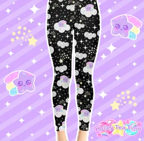 Shooting Star Clouds Black Leggings