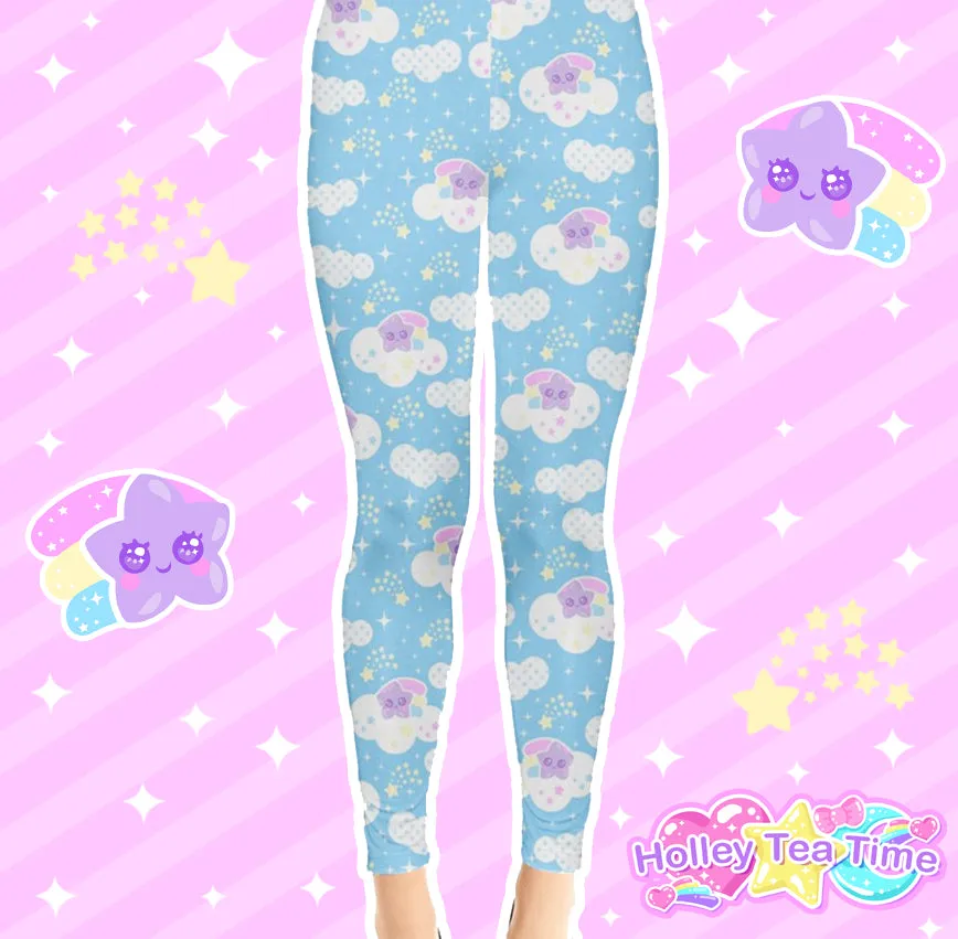 Shooting Star Clouds Blue Leggings