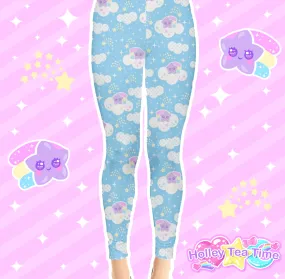 Shooting Star Clouds Blue Leggings