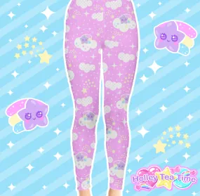 Shooting Star Clouds Pink Leggings