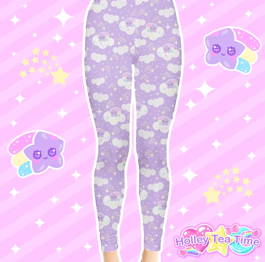 Shooting Star Clouds Purple Leggings