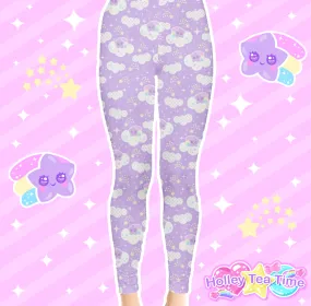 Shooting Star Clouds Purple Leggings