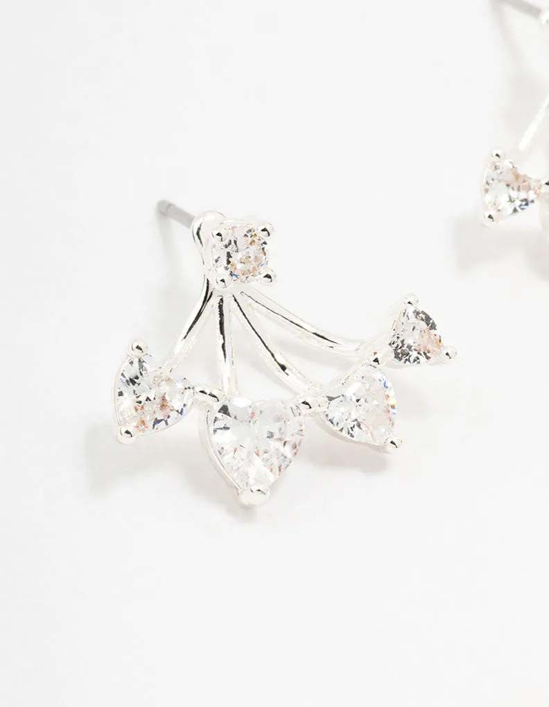 Silver Cubic Zirconia Heart Jacket Earrings