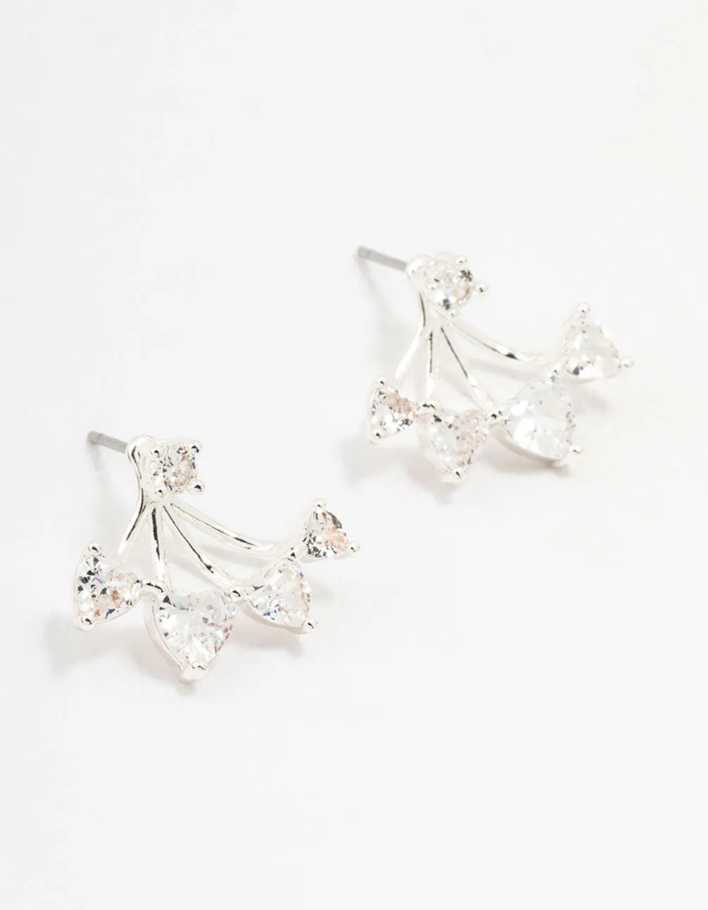 Silver Cubic Zirconia Heart Jacket Earrings