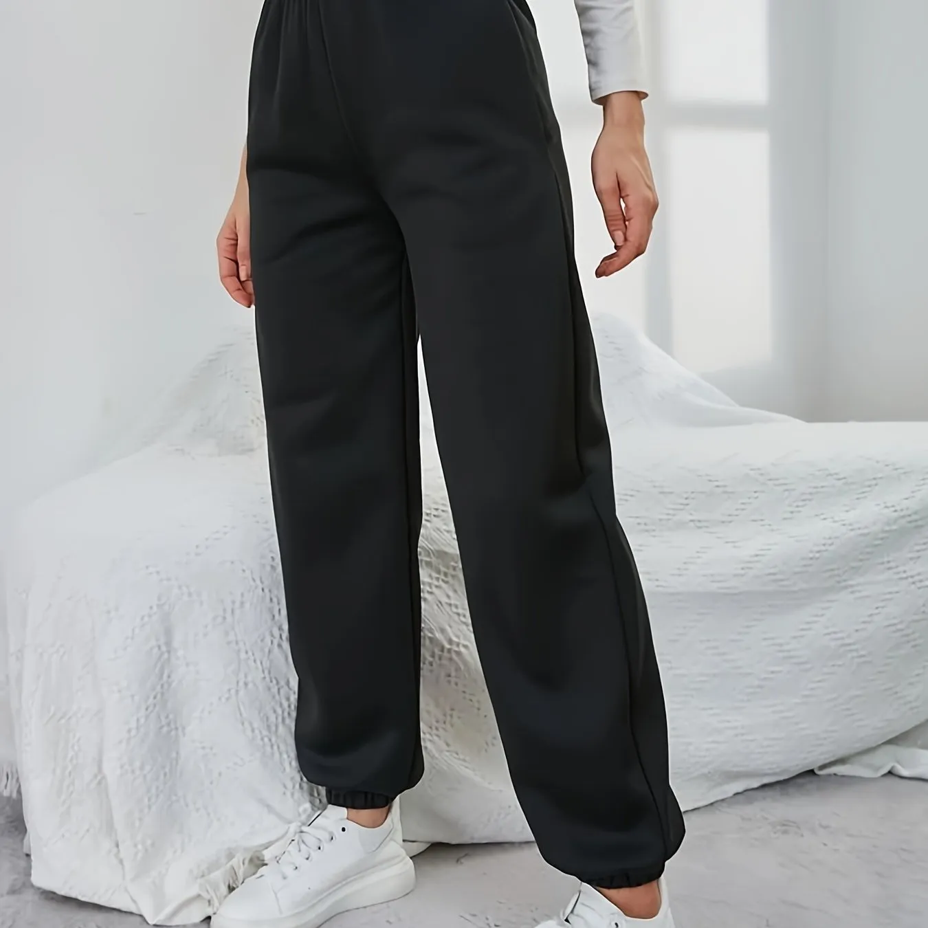 Simple Loose Pocket Casual High Waist Fashion Long Sweatpants