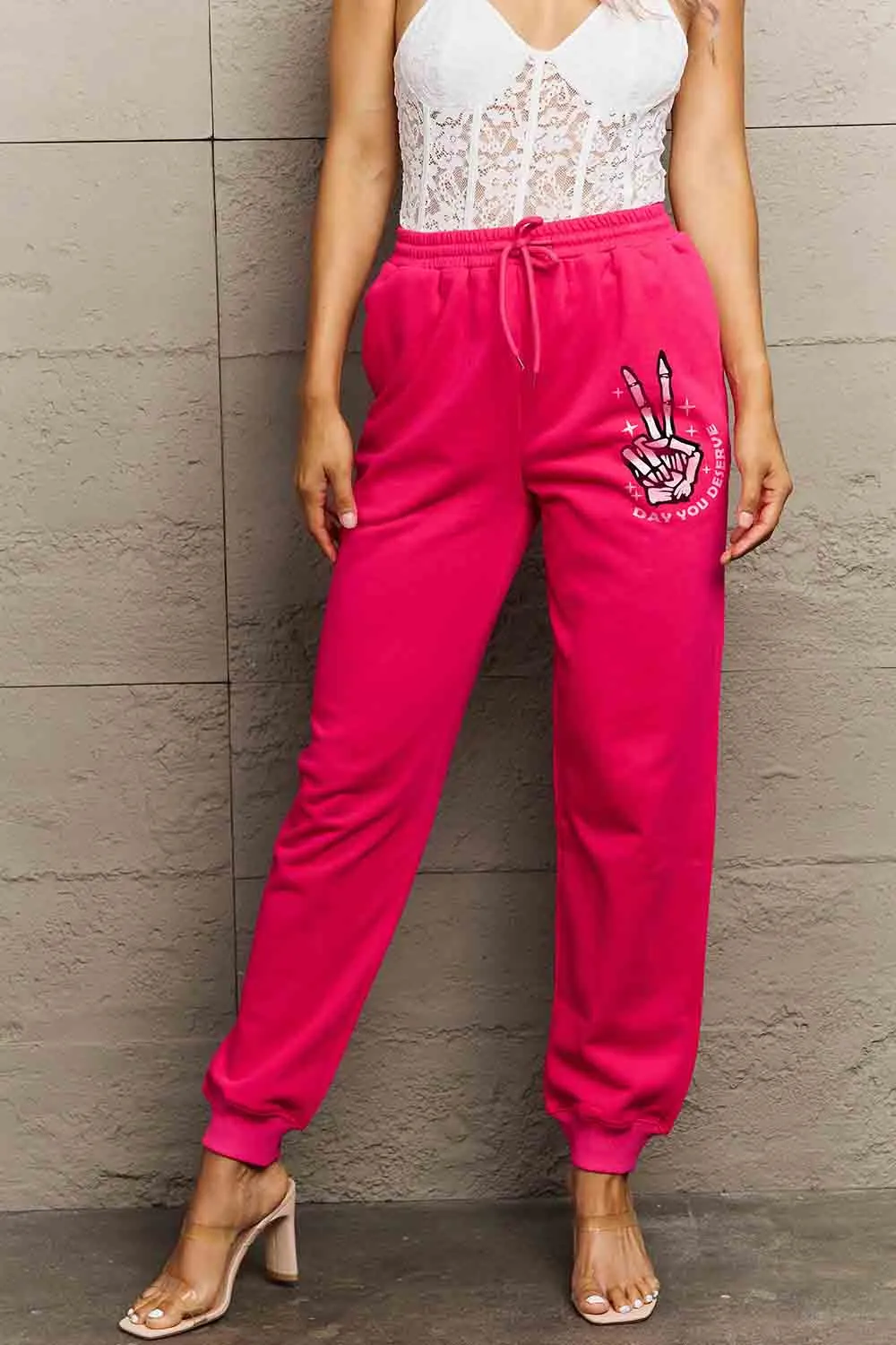 Simply Love Simply Love Full Size Drawstring DAY YOU DESERVE Graphic Long Sweatpants