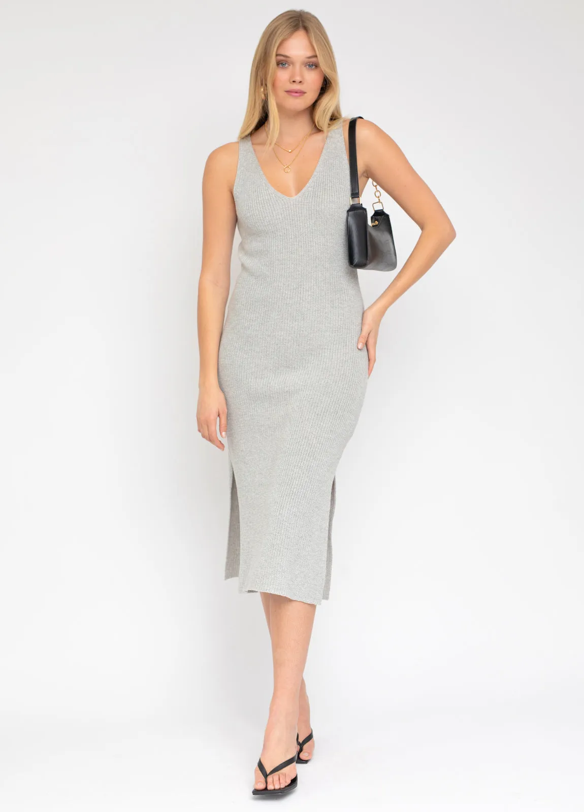 Sleeveless V-Neck Sweater Dress