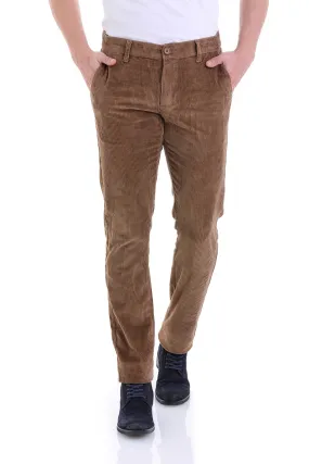 Slim Fit Brown Side Pocket Low Waist Cotton Dress Pants