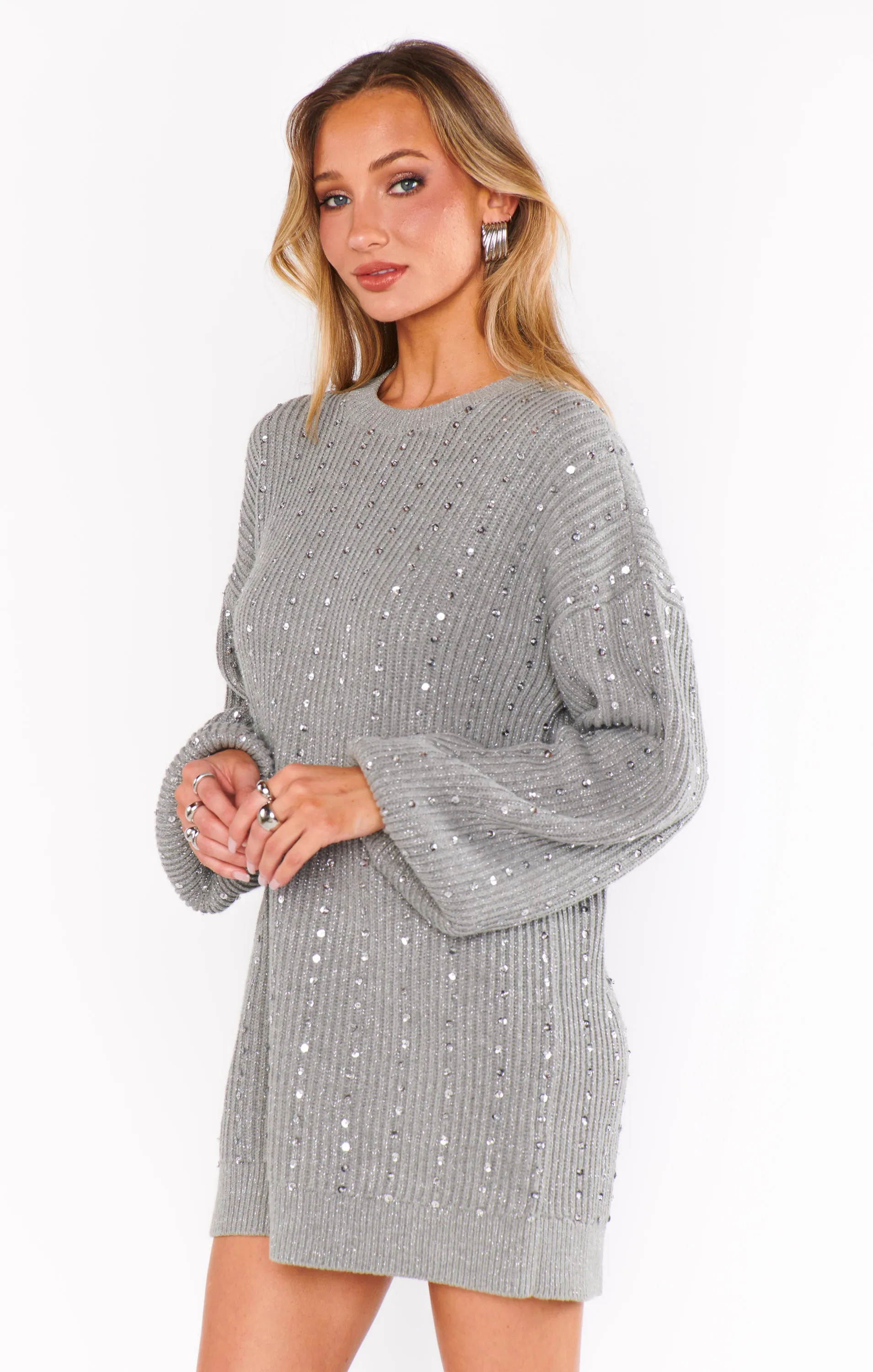 Social Sweater Dress ~ Silver Sequins Knit