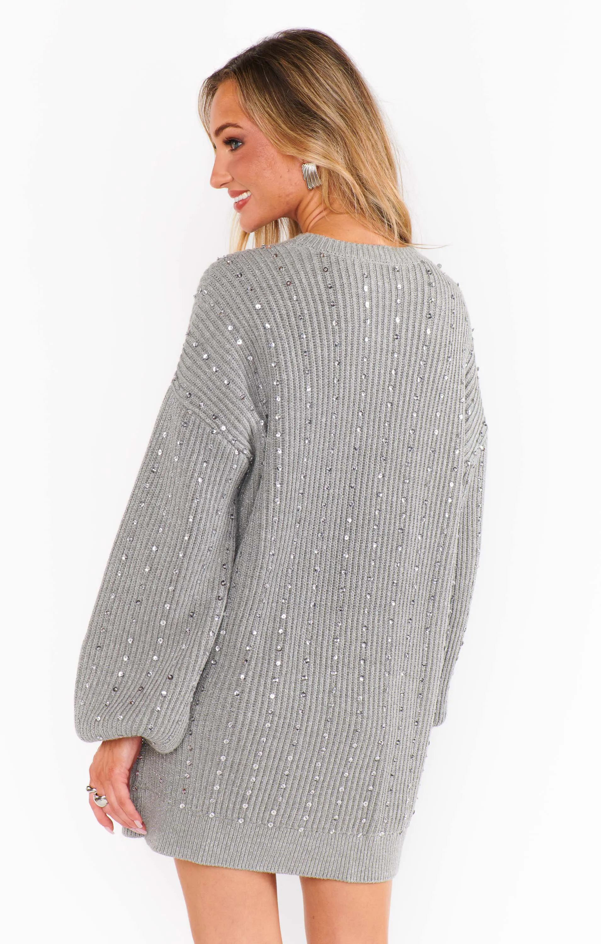 Social Sweater Dress ~ Silver Sequins Knit