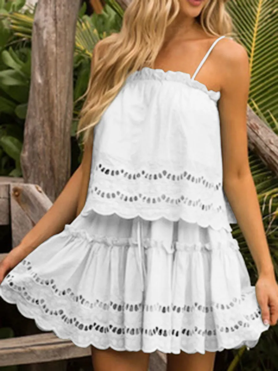 Solid Color Cute Ruffled Loose Slip Dress for Summer